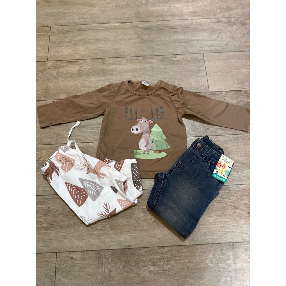 Garanimals NWT Bootcut Jeans and Peppy Mini Moose Deer Pajama Set Bundle 2T